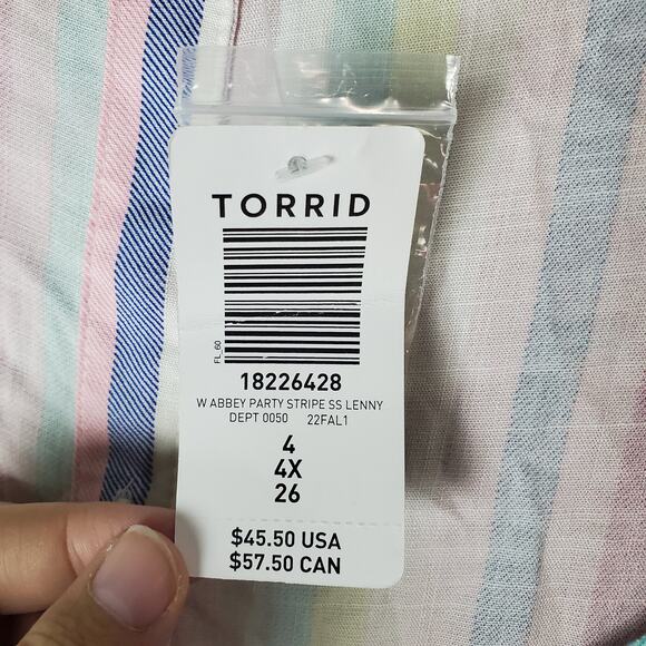 Torrid Womens Multicolor Striped Print Abbey Rayon Slub Short Sleeve Top Size 4 - Picture 5 of 5
